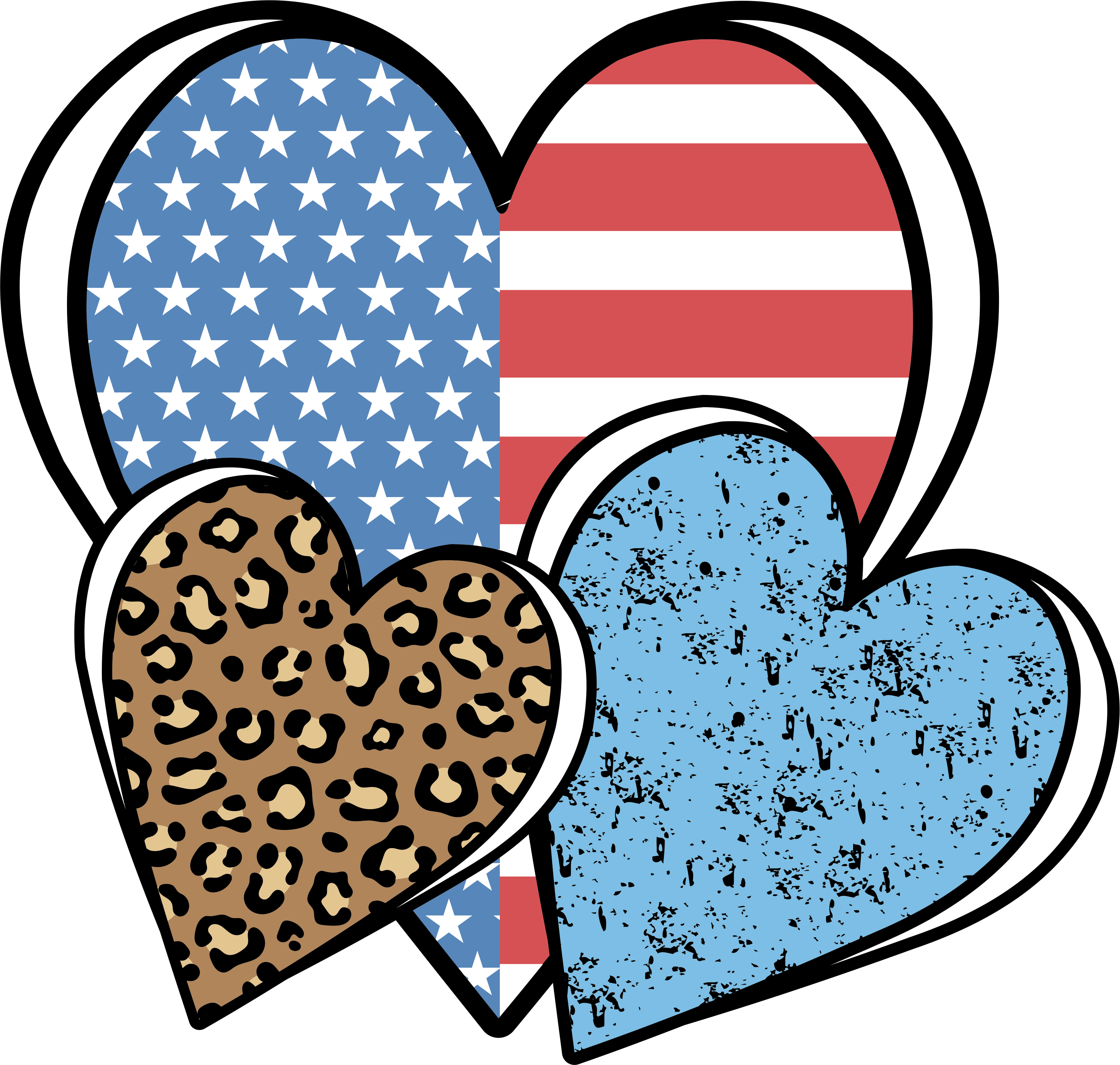 American Flag Hearts DTF Transfer