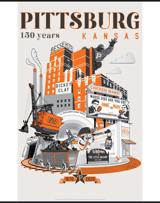 T-Shirts- White - Pittsburg, KS 150 Years